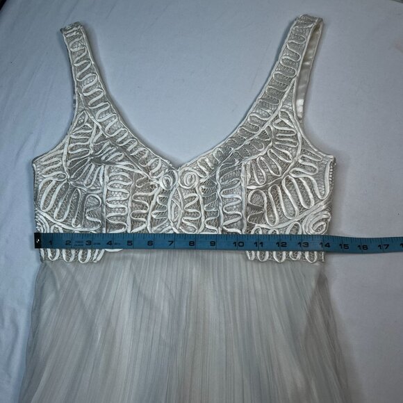Sue Wong Nocturne Mini Cocktail Dress Embroidered Pleated Mesh White Ivory 4 - Picture 6 of 11